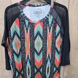 Crazy Train Multicolor Geometric Long Sleeve Top